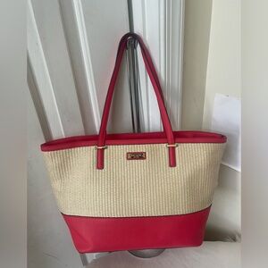 Kate Spade straw and Saffiano leather tote EUC